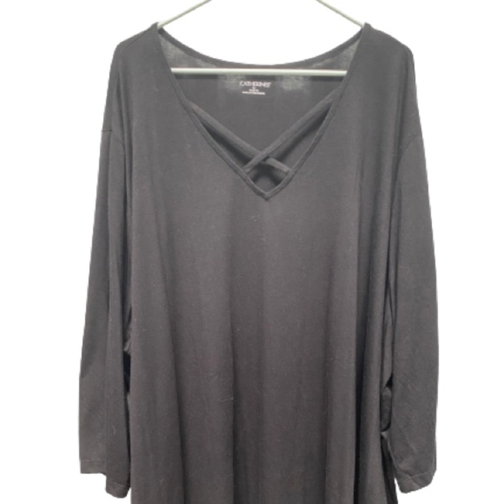 Catherine's Top Women's Black with Criss Cross Detail 3/4 Sleeve Size 5X